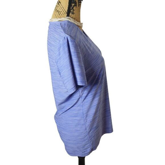 Adidas Womens Climalite Tee M Violet Ppl Striped V-Neck Athletic Sporty Tech - Picture 5 of 6